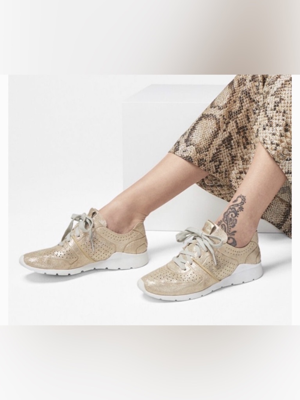 UGG Metallic Beige Perforated Lace-Up Sneakers